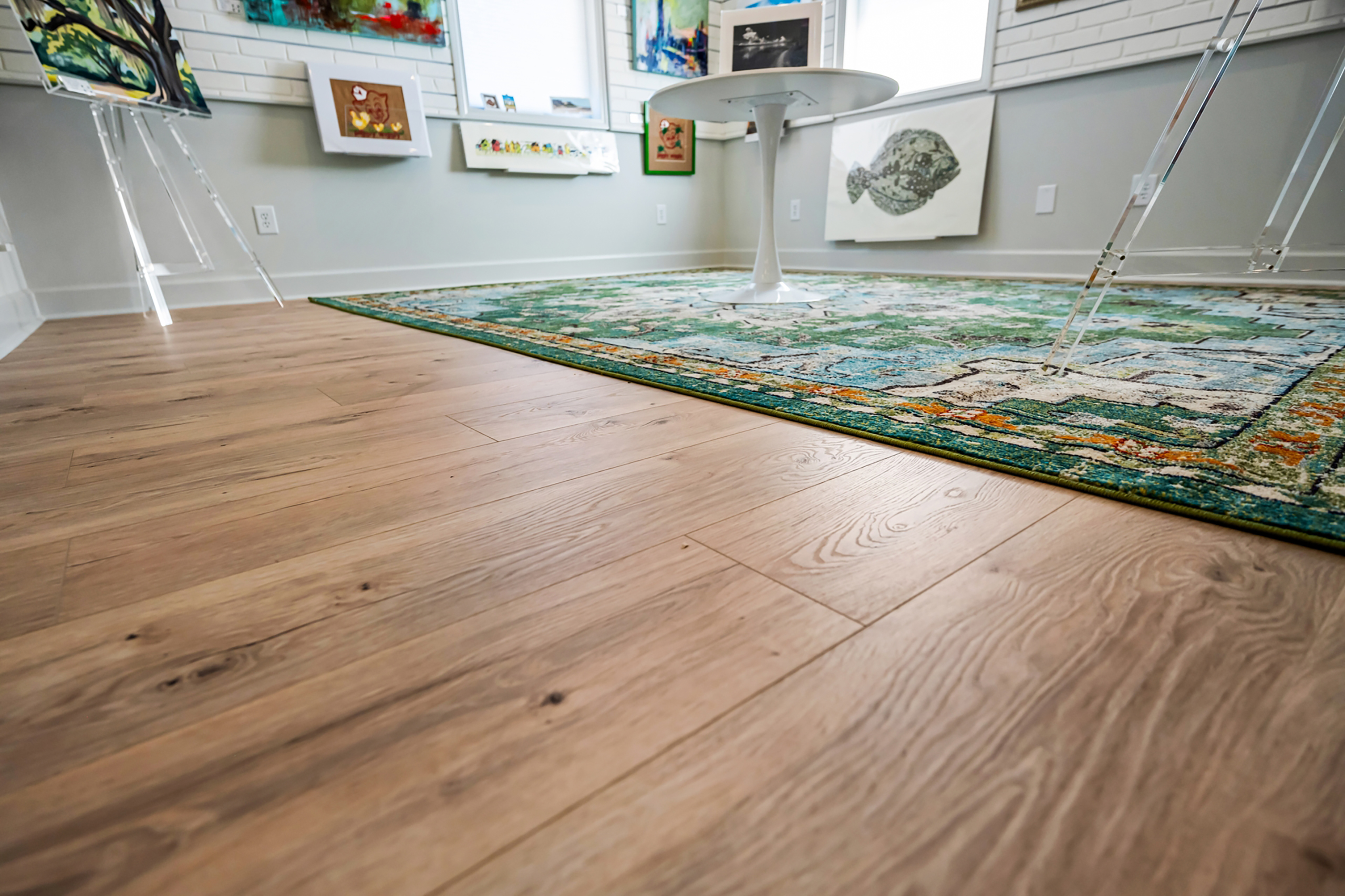 Laminate flooring within a gallery shop