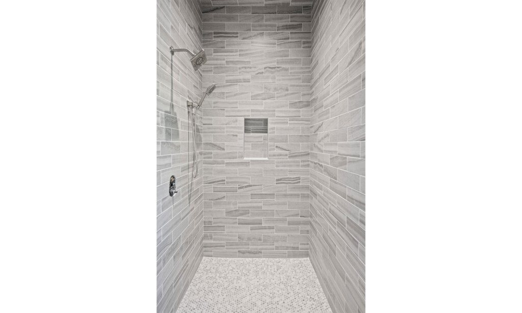 gray tiled modern bathroom shower