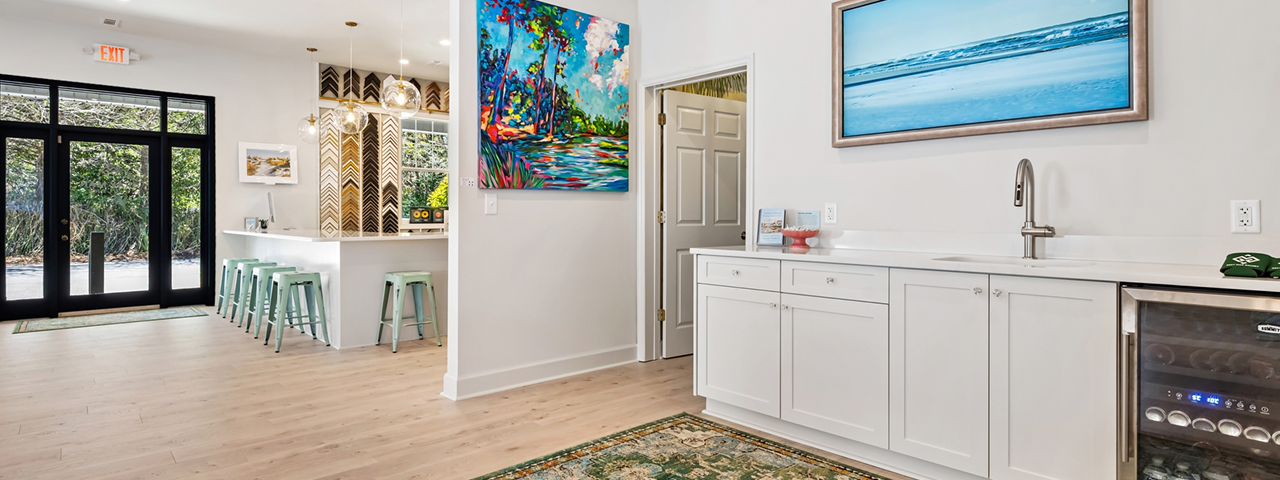 Commercial interior with hardwood flooring