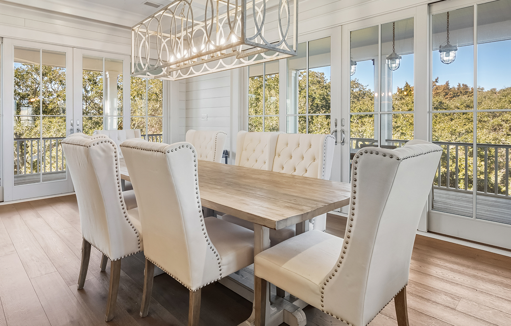 Custom residential dining area with hardwood flooring