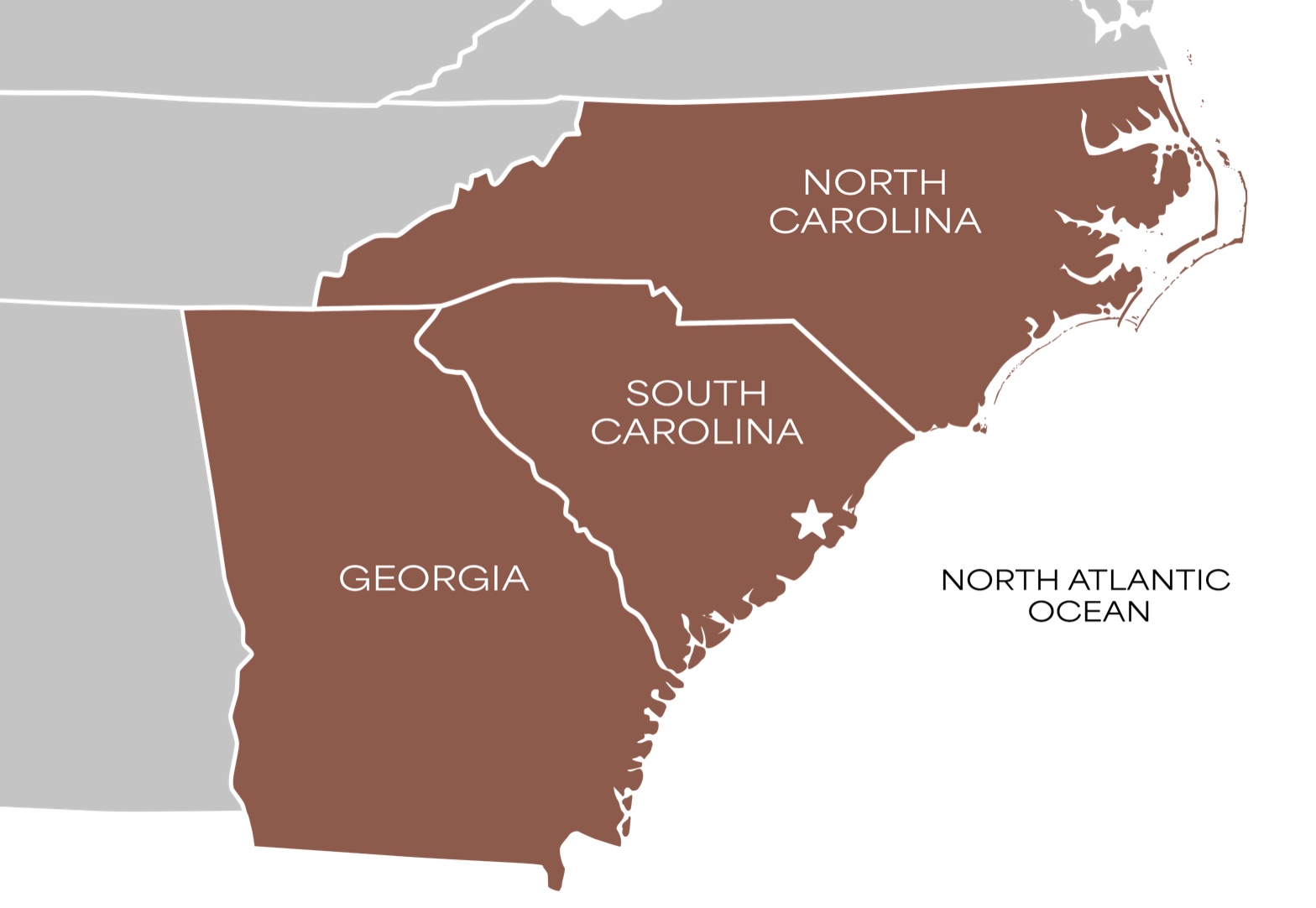 Service region map showing Georgia, South Carolina, and North Carolina along the North Atlantic Ocean