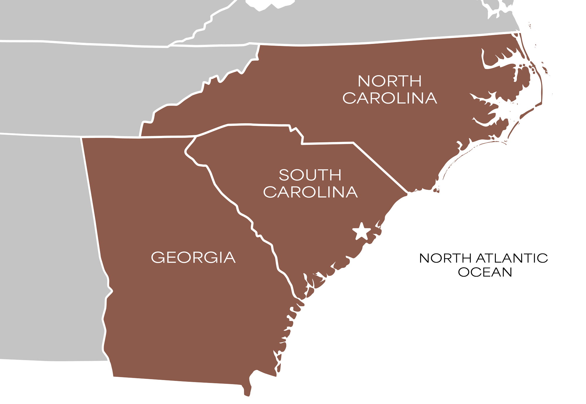 Service region map showing Georgia, South Carolina, and North Carolina along the North Atlantic Ocean